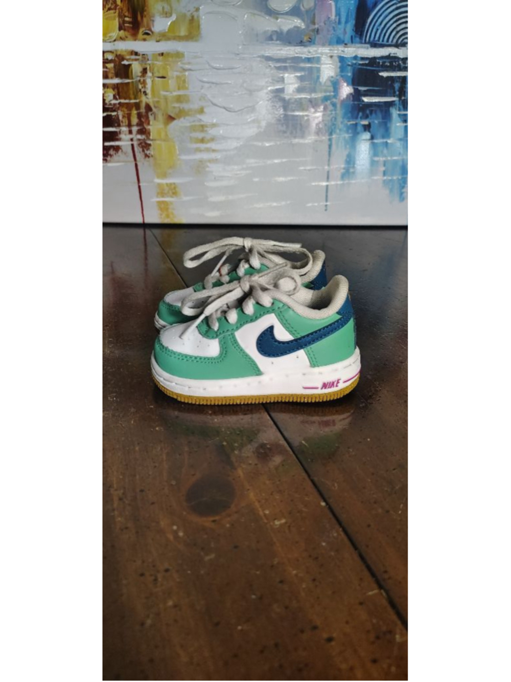 Nike Air Force 1 Play Shoes Kids Size 4 Green Blue White Colorblock Sneakers